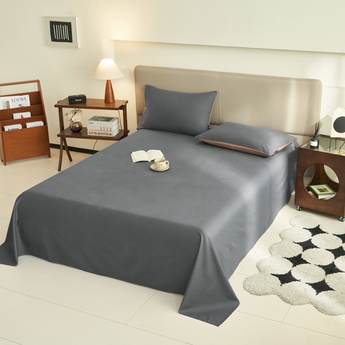 91家纺网 家纺一手货源 找家纺 寐绸家纺 2025新款纯棉13372水洗棉单床单 纯色床单-宝藏灰