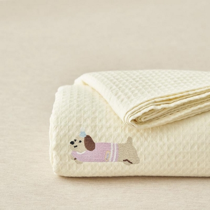 寐绸家纺 2025新款纯棉华夫格毛巾绣单床笠 绣花华夫格床笠-奶白