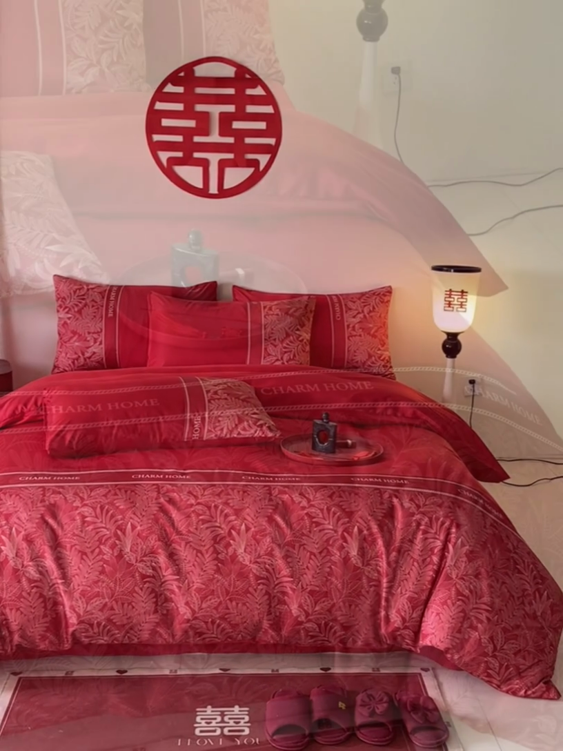 91家纺网 家纺一手货源 找家纺 笙意家纺2025新款水洗冰丝婚庆四件套 永恒之恋