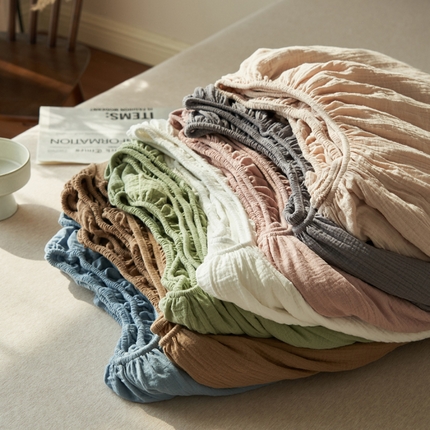 寐绸家纺 2025新款纯棉双层纱单床笠 双层纱床笠-褐色