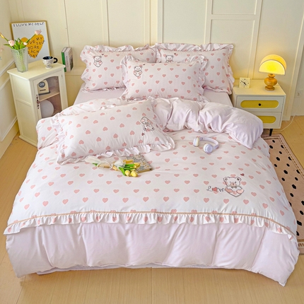 91家纺网 家纺一手货源 找家纺 （总）2025新款高克重立体臻棉法式韩版毛巾绣四件套-爱心熊