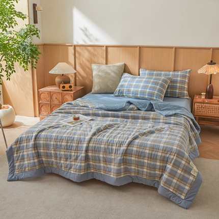 猎鹿人家纺 A类水洗棉新疆棉花夏被 简兮-蓝