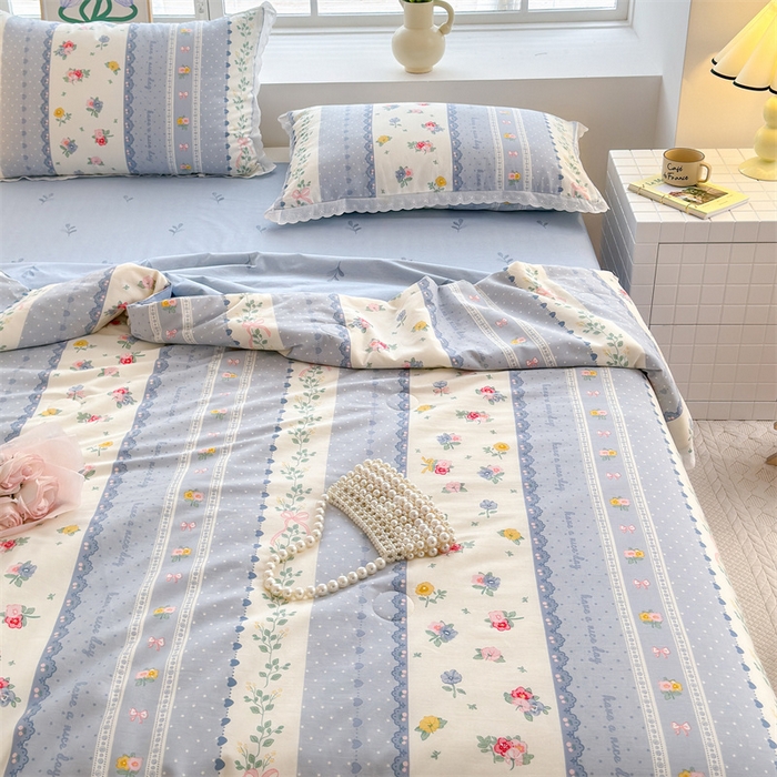 91家纺网 家纺一手货源 找家纺 被窝家纺 2025新款全棉花边大豆夏被四件套 安暖入夏