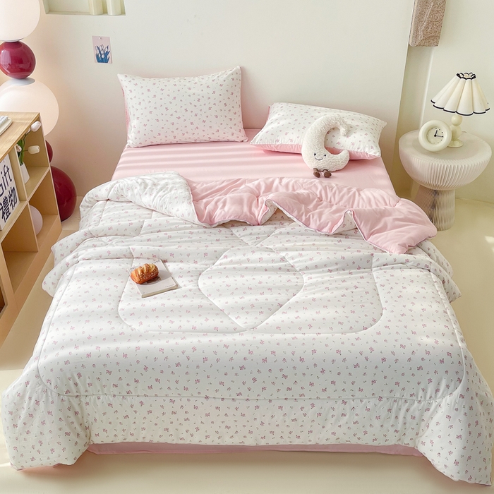 91家纺网 家纺一手货源 找家纺 宜家坊 2025新款水洗棉糯小棉夏被夏被四件套四季被春秋被单人学生双人被子被芯 田园小花粉