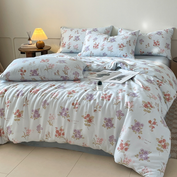 91家纺网 家纺一手货源 找家纺 诺梵家纺 2025新款有氧双层纱印花四件套 梅林春晓