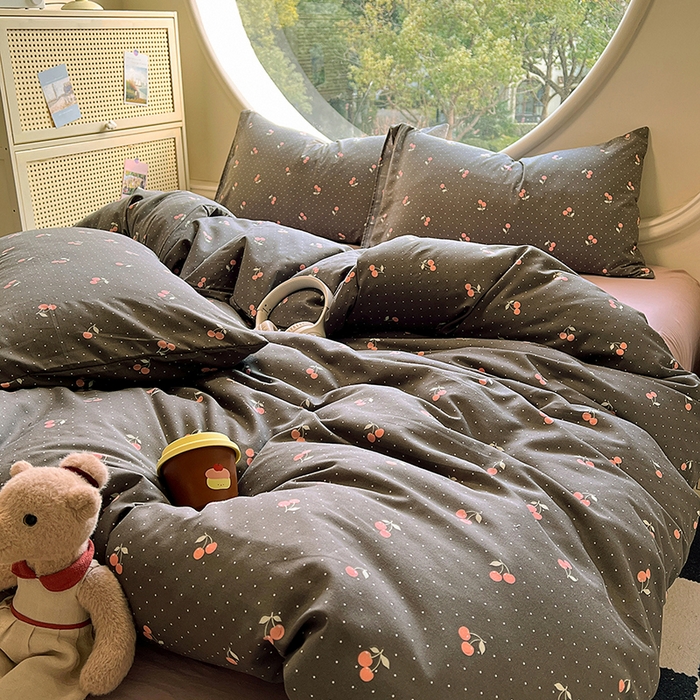 91家纺网 家纺一手货源 找家纺 花漾家居 2025新款针织双层纱被套枕套四件套 春樱