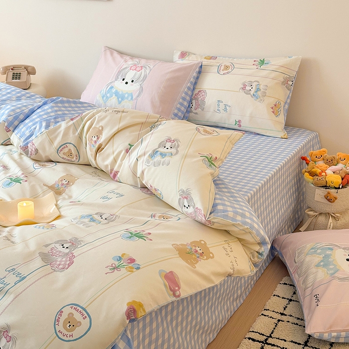 91家纺网 家纺一手货源 找家纺 典曼家纺 2025新款13372印花小清新四件套 甜宝萌汪