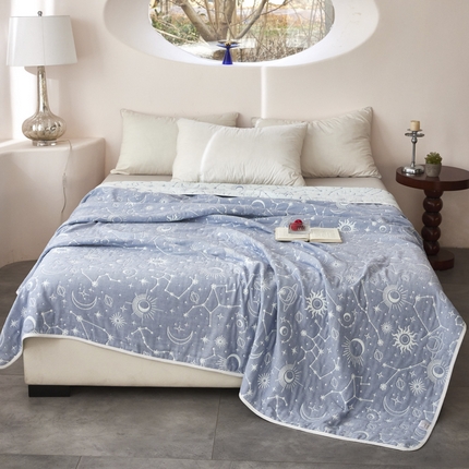 91家纺网 家纺一手货源 找家纺 爱港家纺 2025新款全棉A类六层纱布毛巾被 夏被 星蓝梦