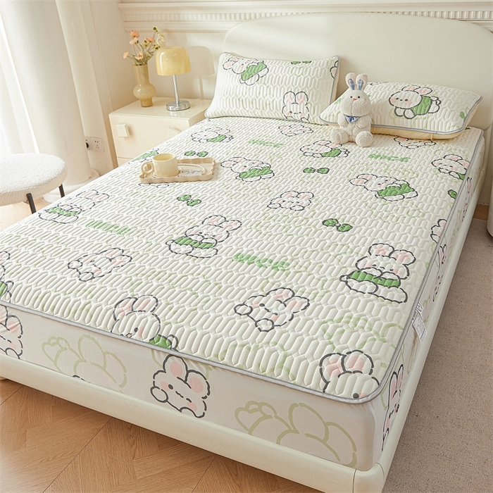 91家纺网 家纺一手货源 找家纺 雯豆2025夏季新品0.4乳胶凉席床笠款三件套凉感丝印花纯色床罩 乳胶床笠-布兰卡