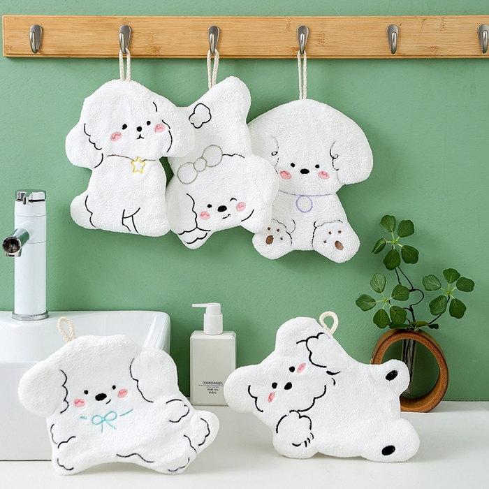 91家纺网 家纺一手货源 找家纺 （总）彩虹毛巾 2025新款卡通小狗擦手巾厨房卫生间擦手帕