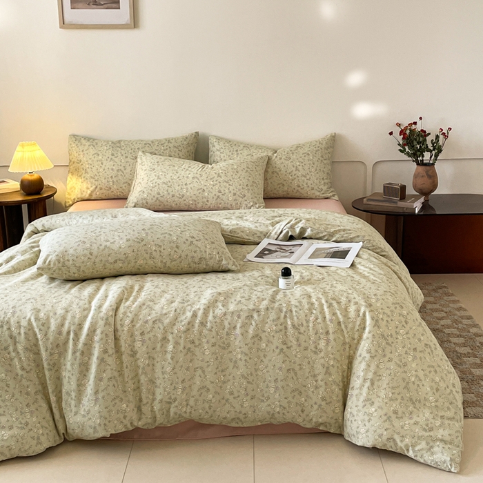 91家纺网 家纺一手货源 找家纺 诺梵家纺 2025新款有氧双层纱印花四件套 花夕子