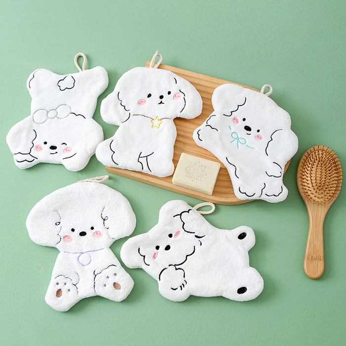 91家纺网 家纺一手货源 找家纺 彩虹毛巾 2025新款卡通小狗擦手巾厨房卫生间擦手帕 乖乖狗