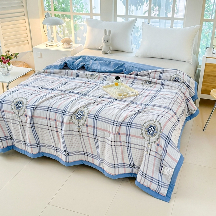 91家纺网 家纺一手货源 找家纺 好欣怡家纺 2026新款水洗棉夏被空调被被子被芯印花小清新夏凉被直播热款 水洗棉包边款-清雅格调