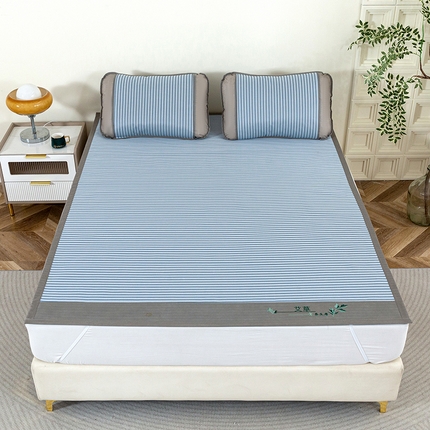 丹兰 2025新款碳光冰丝席三件套竹席冰藤席艾草席学生席双人床凉席 碳光条纹 蓝