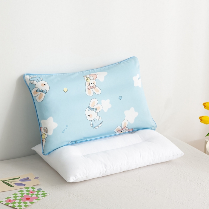 91家纺网 家纺一手货源 找家纺 萌番宝A类新款60支长绒棉纯棉儿童枕套枕头枕头套40x60单只30x50内胆套 嗒嗒兔蓝