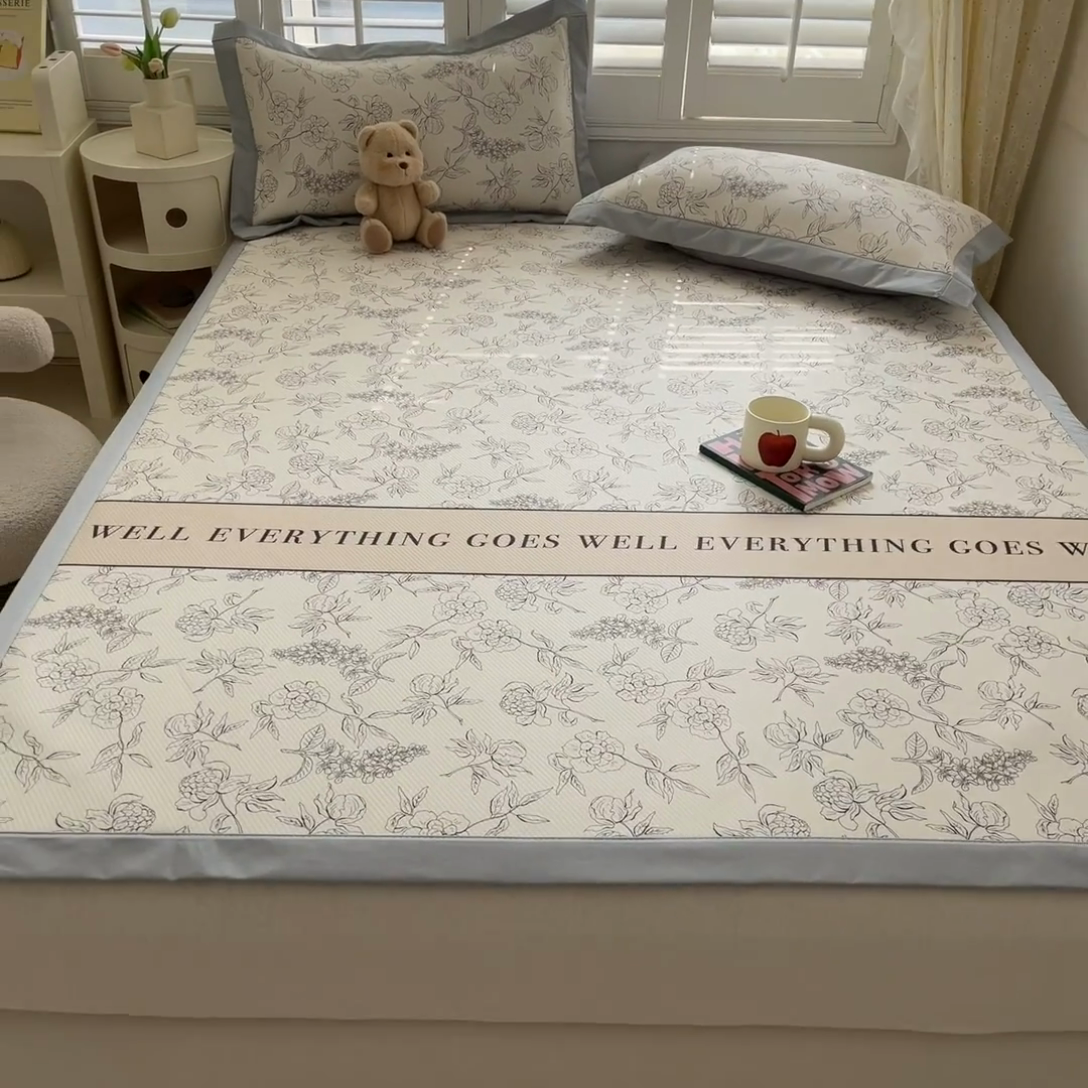 91家纺网 家纺一手货源 找家纺 星座家纺 2025新款大斜纹复合冰丝凉席-床席款 午后茶花