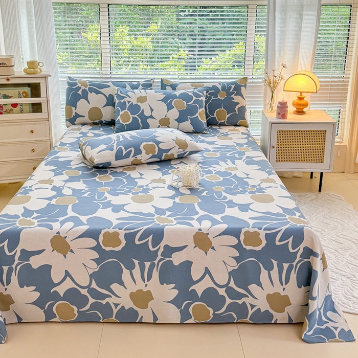 91家纺网 家纺一手货源 找家纺 仟网汇 2025新款老粗布床单粗布凉席老粗布单床单枕套单品 蓝色花海