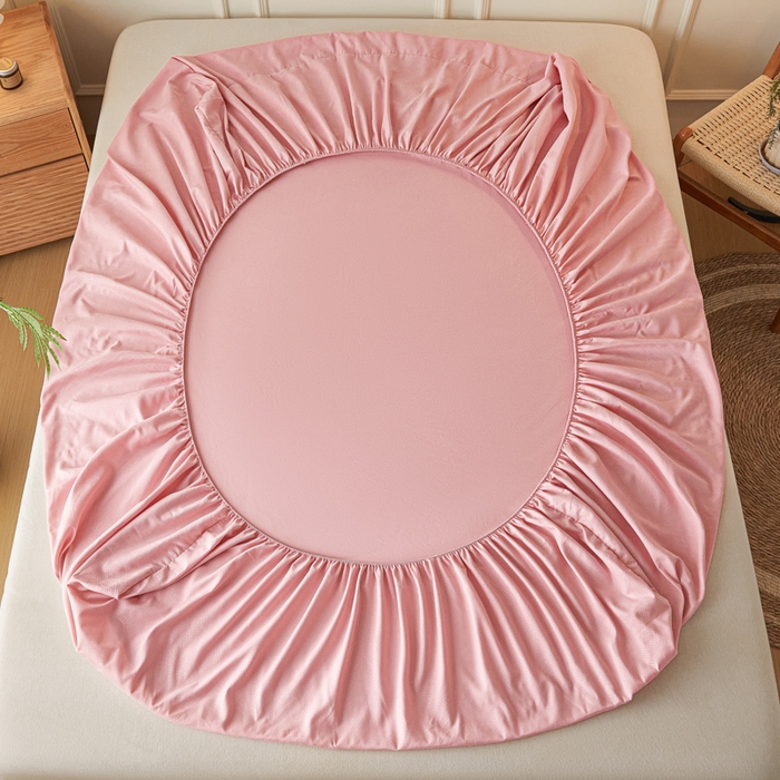 91家纺网 家纺一手货源 找家纺 2025内销外贸压花磨毛单床笠三件套 简约-玫瑰粉