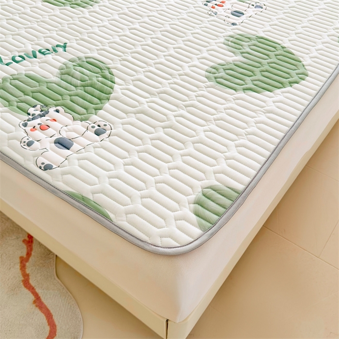 91家纺网 家纺一手货源 找家纺 雯豆2025夏季新品0.4乳胶凉席平铺款三件套凉感丝小清新印花席梦思床罩 乳胶凉席-夏日小狗