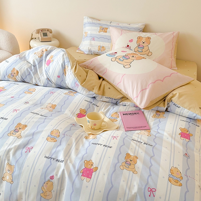 91家纺网 家纺一手货源 找家纺 典曼家纺 2025新款13372印花小清新四件套 冰淇淋小熊