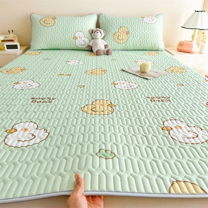 雯豆2025夏季新品0.4乳胶凉席平铺款三件套凉感丝小清新印花席梦思床罩 乳胶凉席-小鸭子