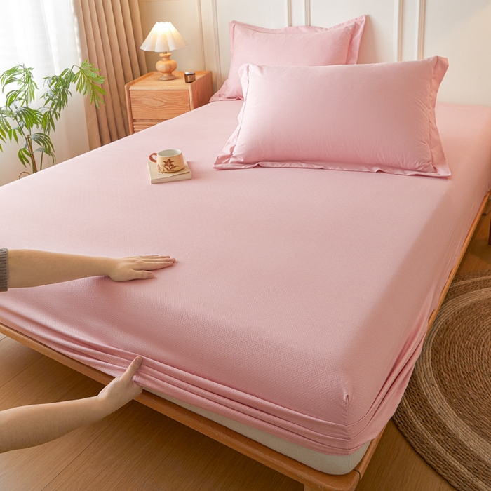 91家纺网 家纺一手货源 找家纺 2025内销外贸压花磨毛单床笠三件套 简约-玫瑰粉