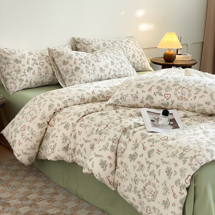 91家纺网 家纺一手货源 找家纺 诺梵家纺 2025新款有氧双层纱印花四件套 丛林絮语