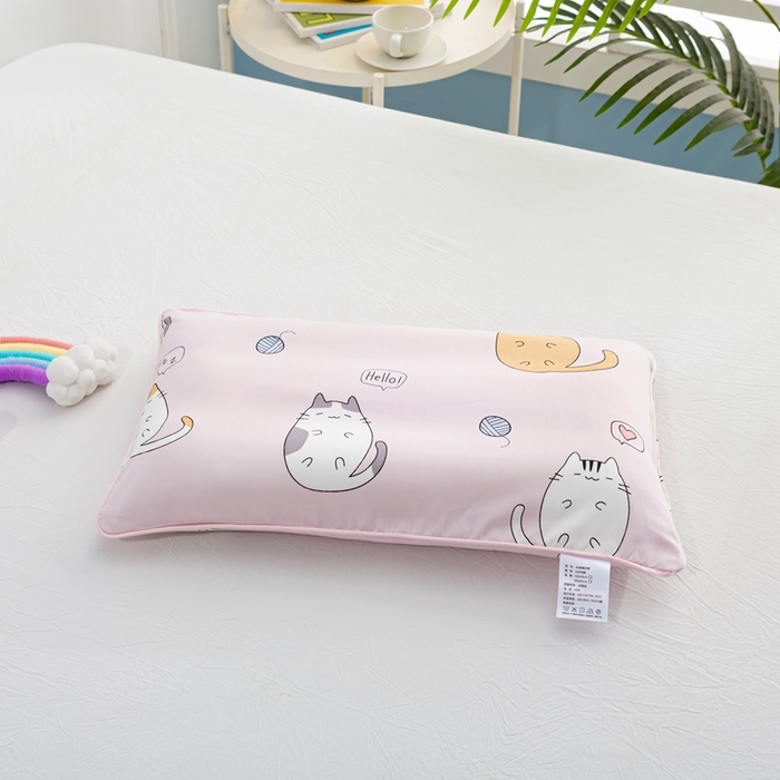 91家纺网 家纺一手货源 找家纺 萌番宝 A类新款60支长绒棉纯棉儿童枕套枕头 猫肚粉