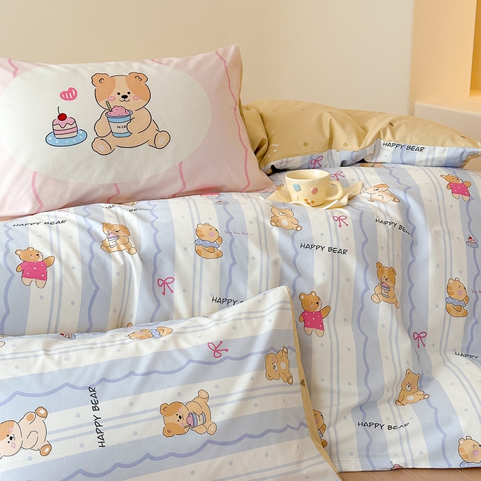 91家纺网 家纺一手货源 找家纺 典曼家纺 2025新款13372印花小清新四件套 冰淇淋小熊