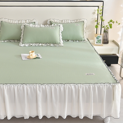 2025新款满天星凉感冰丝席黑边床裙系列凉席藤席冰藤席竹席冰丝席空调席草席乳胶席凉感豆豆席 满天星凉感席黑边床裙款-绿色