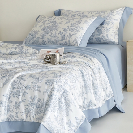 91家纺网 家纺一手货源 找家纺 （总）梦幻之城 2025新款水洗真丝数码印花拼角款夏被四件套