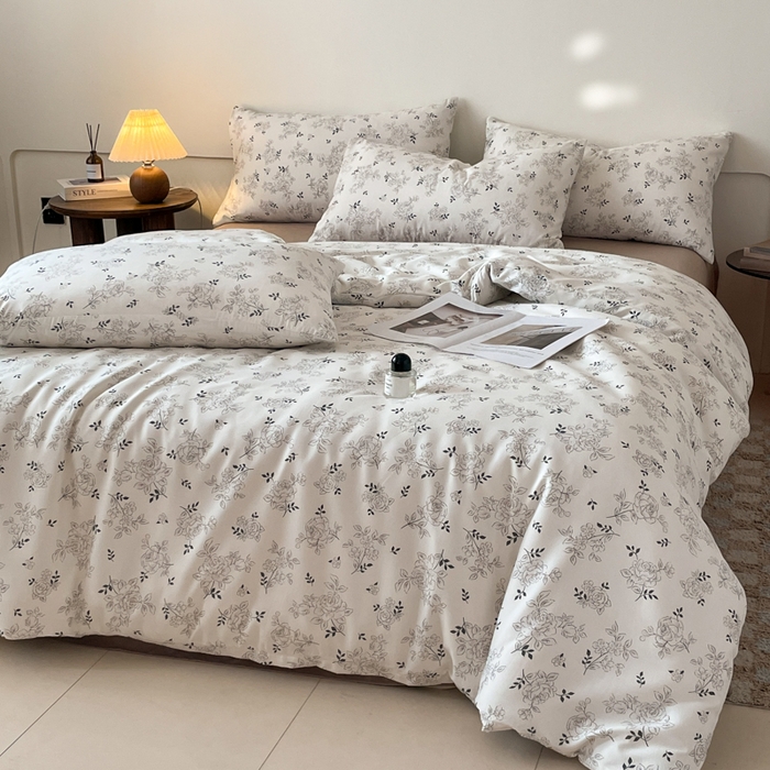 91家纺网 家纺一手货源 找家纺 诺梵家纺 2025新款有氧双层纱印花四件套 沉香