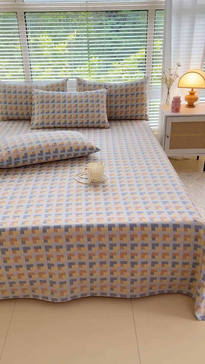 91家纺网 家纺一手货源 找家纺 仟网汇 2025新款老粗布床单粗布凉席老粗布单床单枕套单品 千鸟格