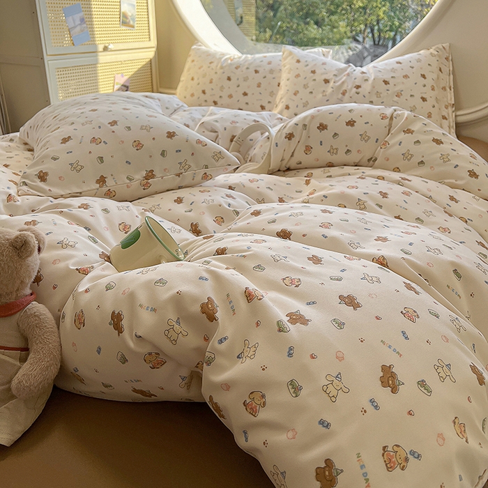 91家纺网 家纺一手货源 找家纺 花漾家居 2025新款针织双层纱被套枕套四件套 多米