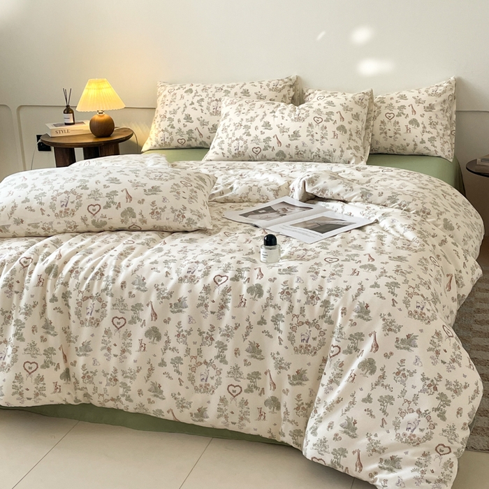 91家纺网 家纺一手货源 找家纺 诺梵家纺 2025新款有氧双层纱印花四件套 丛林絮语