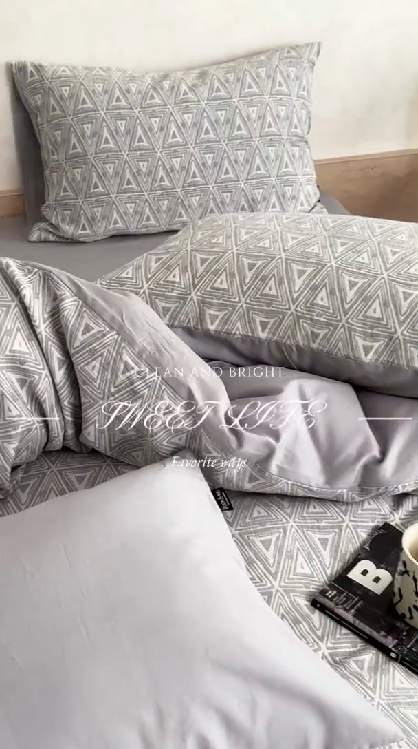 91家纺网 家纺一手货源 找家纺 宜代光年 2025新款全棉色织水洗棉大提花四件套（第一批） 岸堤-蓝灰