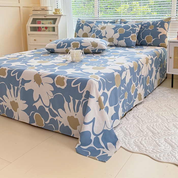 91家纺网 家纺一手货源 找家纺 仟网汇 2025新款老粗布床单粗布凉席老粗布单床单枕套单品 蓝色花海