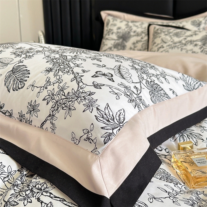 91家纺网 家纺一手货源 找家纺 一左一右2025春夏新款轻奢美式复古花卉数码印花双拼磨毛水洗棉四件套维也纳 维也纳-粉