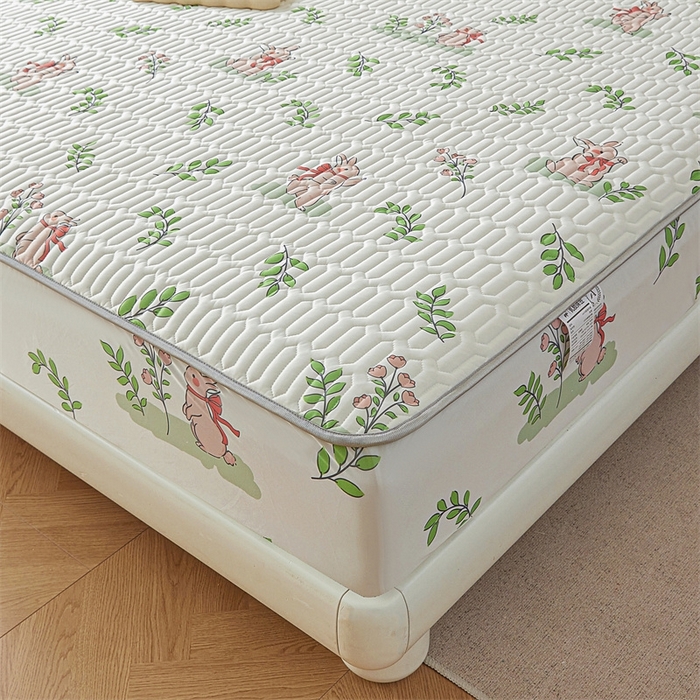 91家纺网 家纺一手货源 找家纺 雯豆2025夏季新品0.4乳胶凉席床笠款三件套凉感丝印花纯色床罩 乳胶床笠-丛林小兔