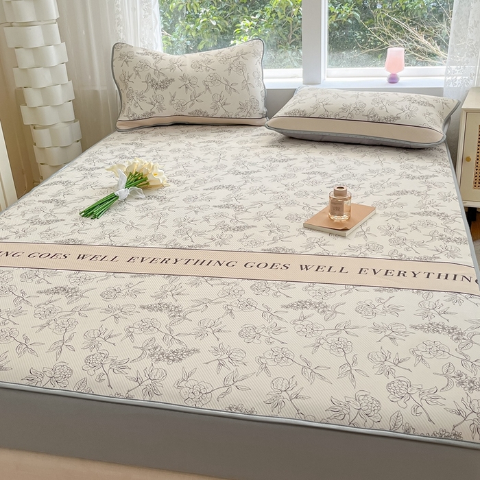 91家纺网 家纺一手货源 找家纺 星座家纺 2025新款大斜纹复合冰丝凉席-床笠款 午后茶花-床笠款