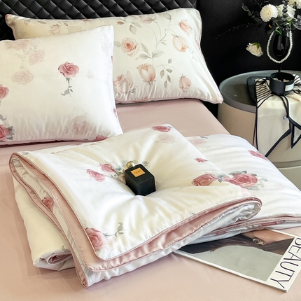 一加一 2025新款60S莱赛尔凉感蚕蛹蛋白夏被四件套 玫瑰雅韵