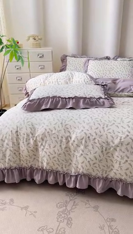 91家纺网 家纺一手货源 找家纺 金米诺 2025新款韩版有氧针织棉双层纱四件套 甜心公主