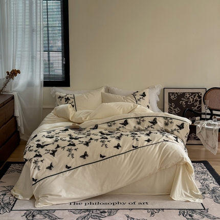 91家纺网 家纺一手货源 找家纺 TT.one 塔塔家居 （总）2025新款水墨黑蝴蝶全棉四件套