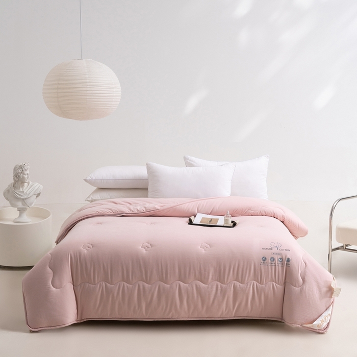 91家纺网 家纺一手货源 找家纺 易睡 2025新款A类水洗棉新疆棉花被子母被 粉色