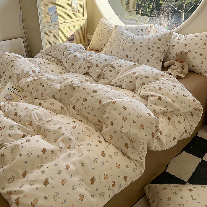 91家纺网 家纺一手货源 找家纺 花漾家居 2025新款针织双层纱被套枕套四件套 多米