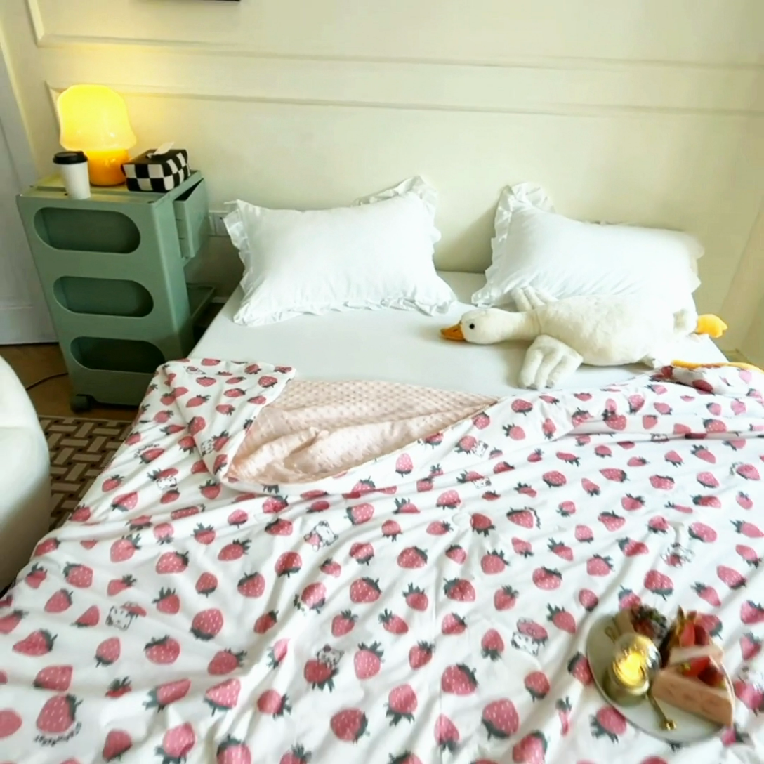 91家纺网 家纺一手货源 找家纺 绒梦里 2025新款A类小凉皮凉感冰豆豆夏被空调被 草莓控