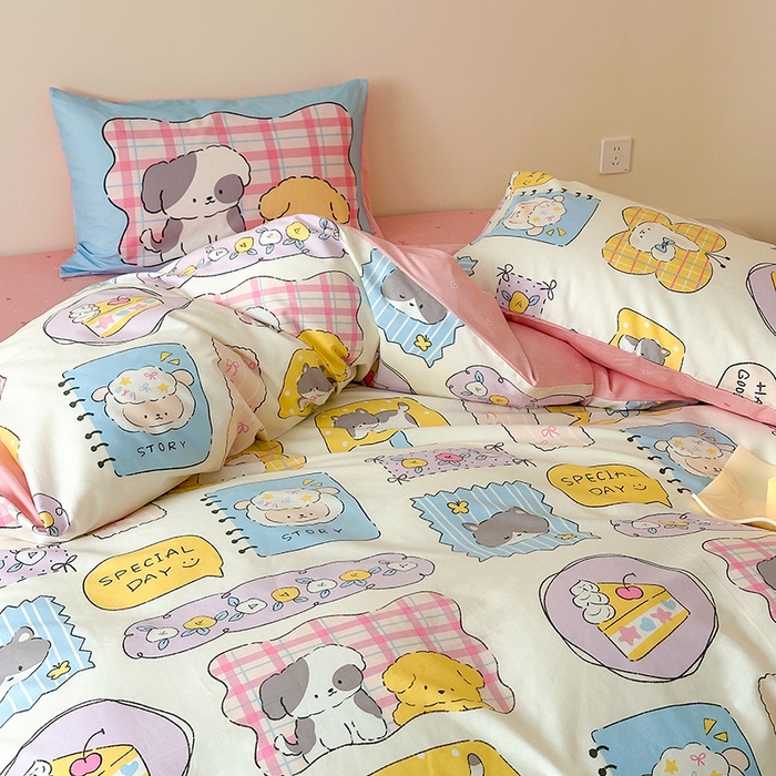 91家纺网 家纺一手货源 找家纺 典曼家纺 2025新款13372印花小清新四件套 动物城