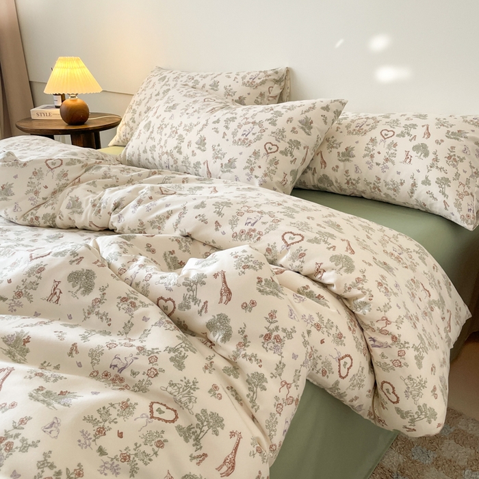 91家纺网 家纺一手货源 找家纺 诺梵家纺 2025新款有氧双层纱印花四件套 丛林絮语