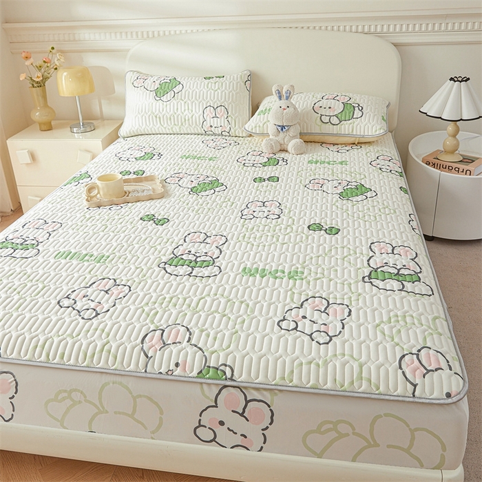 91家纺网 家纺一手货源 找家纺 雯豆2025夏季新品0.4乳胶凉席床笠款三件套凉感丝印花纯色床罩 乳胶床笠-布兰卡