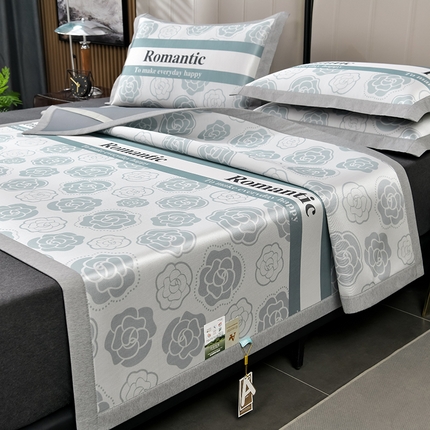 91家纺网 家纺一手货源 找家纺 2025新款加厚款-碳光凉感印花冰丝席系列 烂漫山茶花